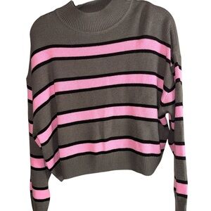 H&M Gray Crewneck Sweater with Pink and Black Stripes